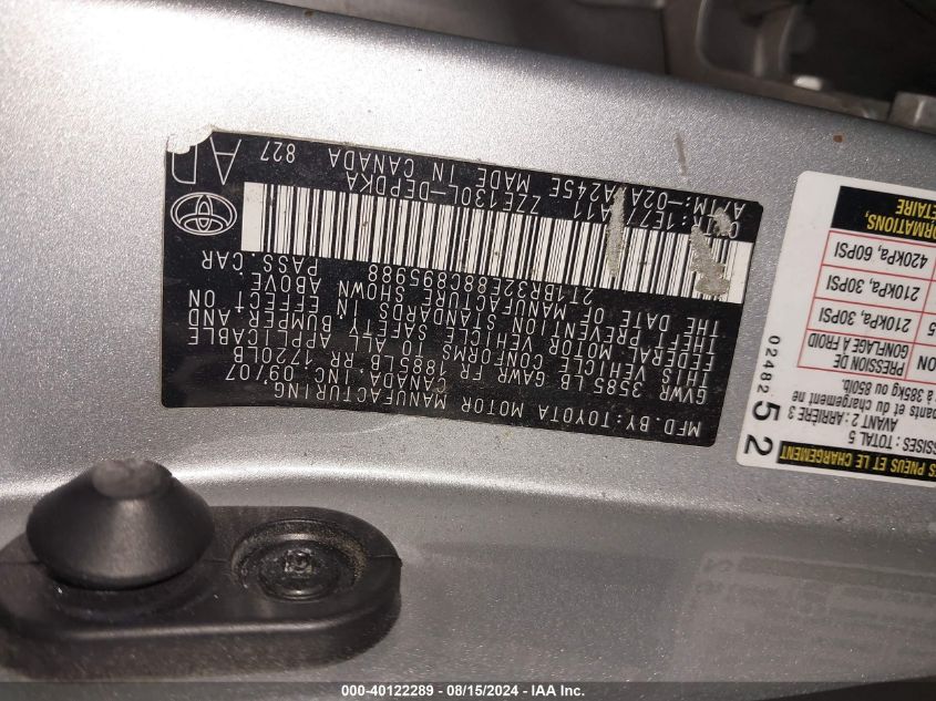 2008 Toyota Corolla Ce/Le/S VIN: 2T1BR32E88C895988 Lot: 40122289