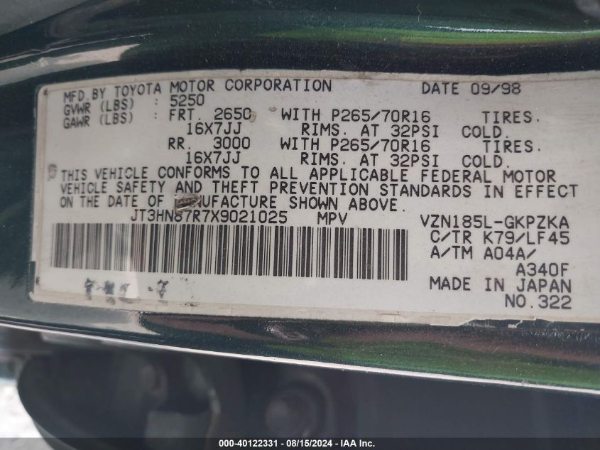 JT3HN87R7X9021025 1999 Toyota 4Runner Limited V6