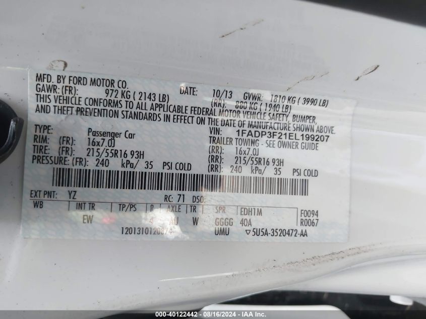 2014 FORD FOCUS SE - 1FADP3F21EL199207