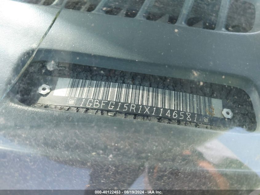 1999 Chevrolet Express VIN: 1GBFG15R1X1146581 Lot: 40122453