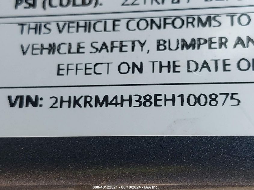 2014 Honda Cr-V Lx VIN: 2HKRM4H38EH100875 Lot: 40122521