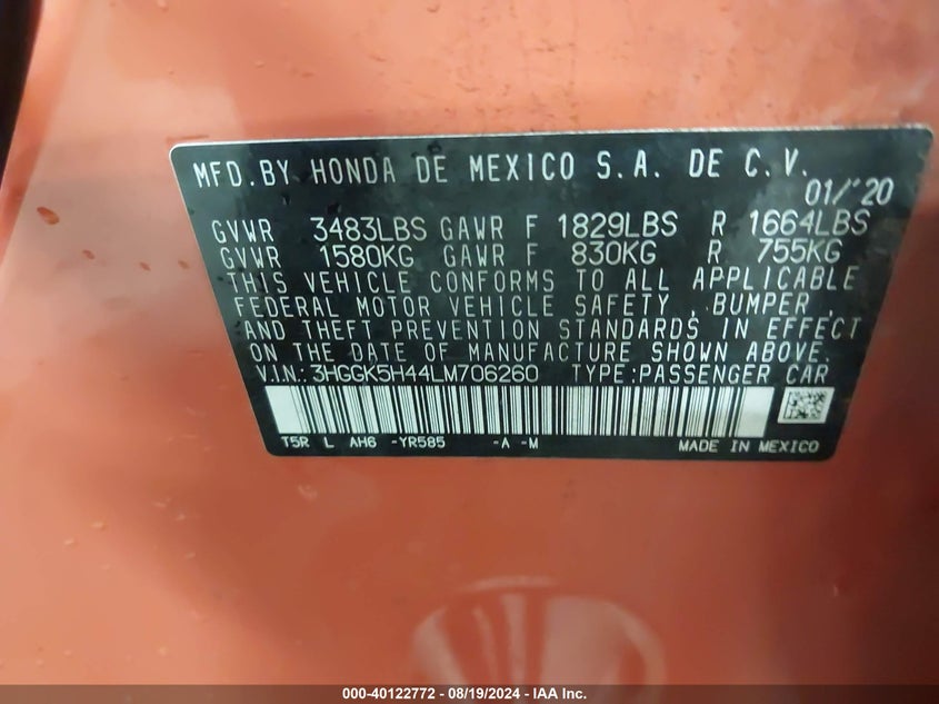 2020 HONDA FIT LX - 3HGGK5H44LM706260