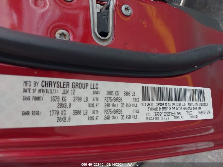 2012 Ram 1500 Sport VIN: 1C6RD6MT6CS313525 Lot: 40122940