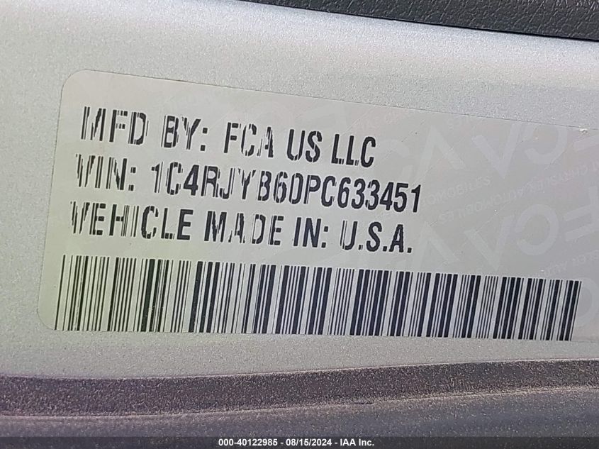 2023 Jeep Grand Cherokee 4Xe VIN: 1C4RJYB60PC633451 Lot: 40122985