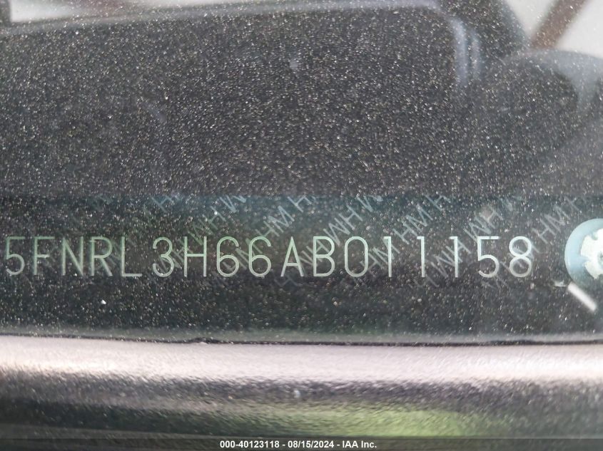 2010 Honda Odyssey Ex-L VIN: 5FNRL3H66AB011158 Lot: 40123118