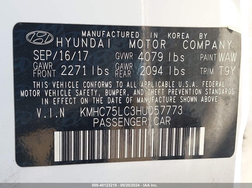 VIN KMHC75LC3HU057773 2017 HYUNDAI IONIQ HYBRID SEL