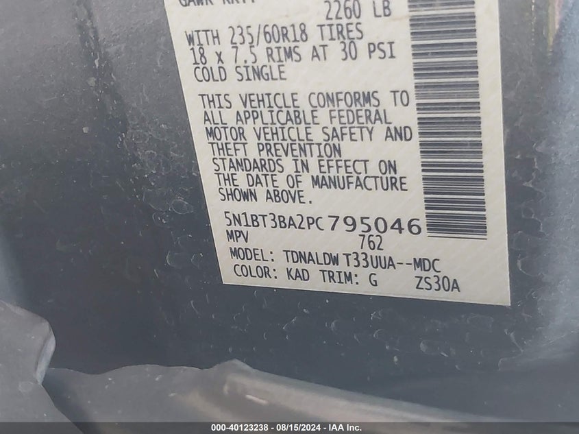 2023 Nissan Rogue Sv VIN: 5N1BT3BA2PC795046 Lot: 40123238