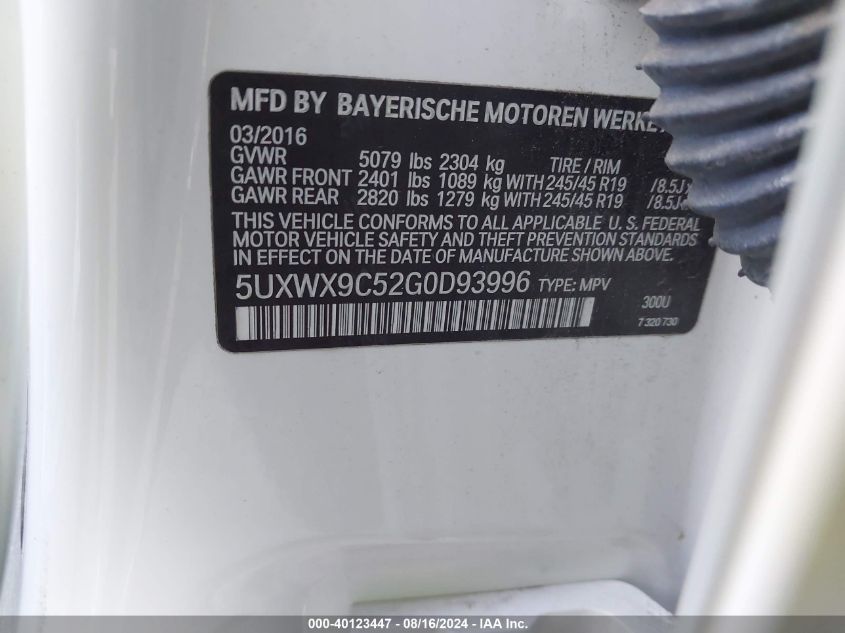 5UXWX9C52G0D93996 2016 BMW X3 xDrive28I