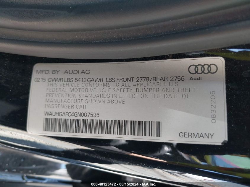 WAUHGAFC4GN007596 2016 Audi A6 3.0T Premium Plus