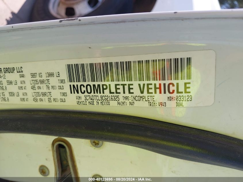 2012 Ram 3500 Chassis St/Slt/Laramie VIN: 3C7WDTCL9CG216325 Lot: 40123695