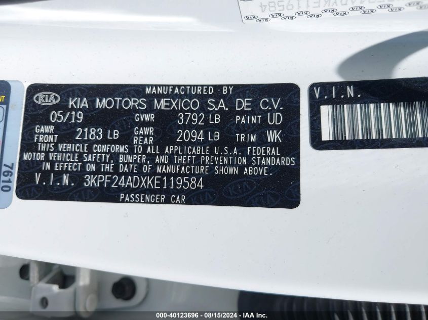 2019 KIA FORTE LXS - 3KPF24ADXKE119584