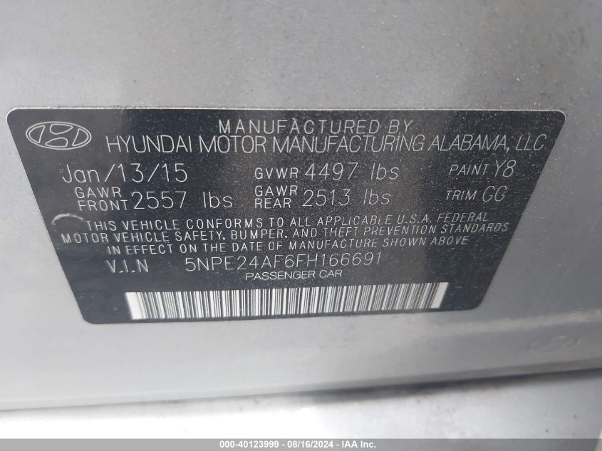 2015 HYUNDAI SONATA SE - 5NPE24AF6FH166691