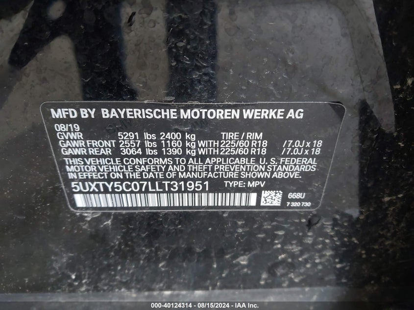 VIN 5UXTY5C07LLT31951 2020 BMW X3 XDRIVE30I