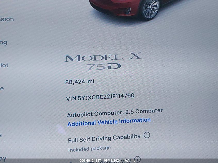 5YJXCBE22JF114760 2018 Tesla Model X 100D/75D/P100D