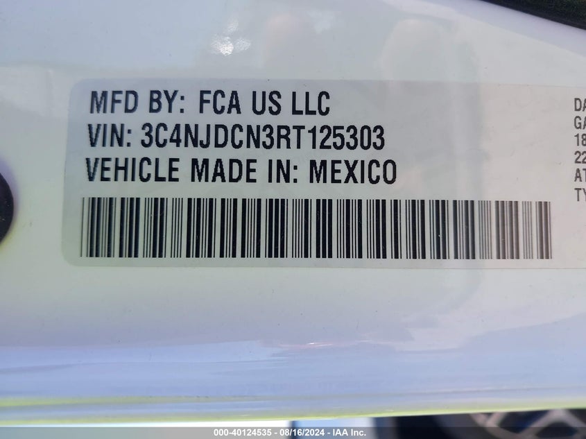 2024 Jeep Compass Limited VIN: 3C4NJDCN3RT125303 Lot: 40124535