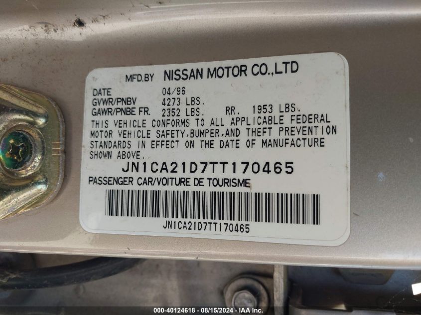 1996 Nissan Maxima Gle/Gxe/Se VIN: JN1CA21D7TT170465 Lot: 40124618