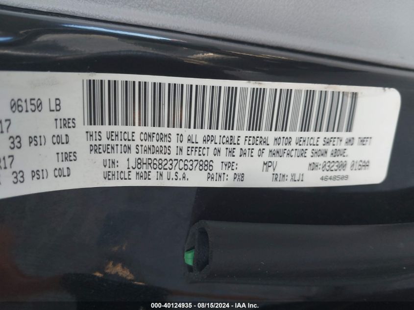 2007 Jeep Grand Cherokee Overland VIN: 1J8HR68237C637886 Lot: 40124935