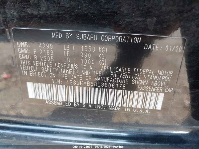 4S3GKAB68L3606178 2020 Subaru Impreza Sedan