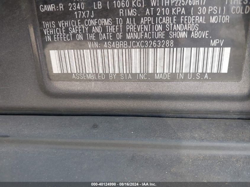 2012 Subaru Outback 2.5I Limited VIN: 4S4BRBJCXC3263288 Lot: 40124998