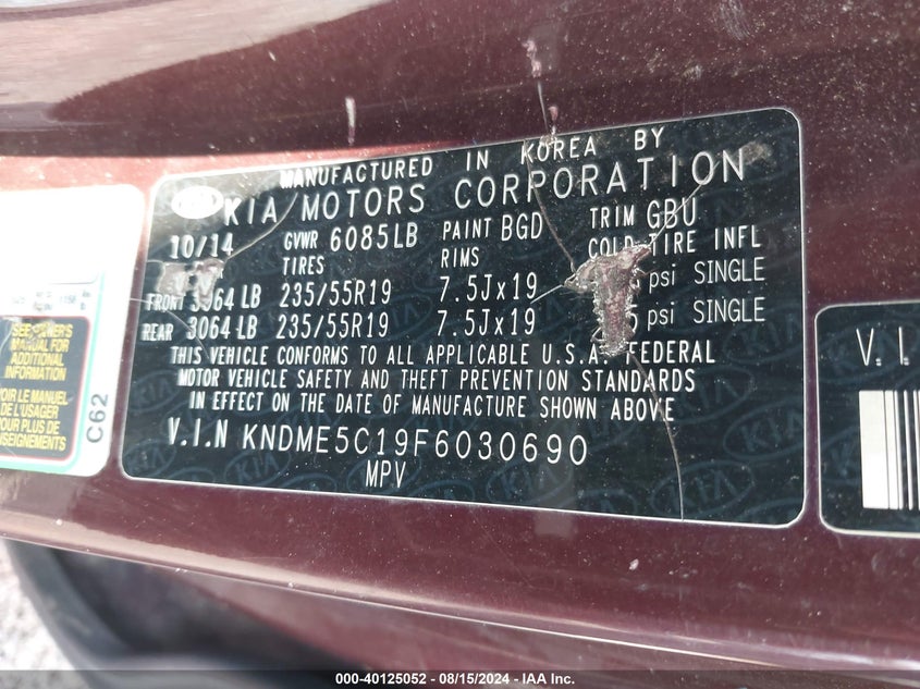 2015 KIA SEDONA SX LUXURY - KNDME5C19F6030690