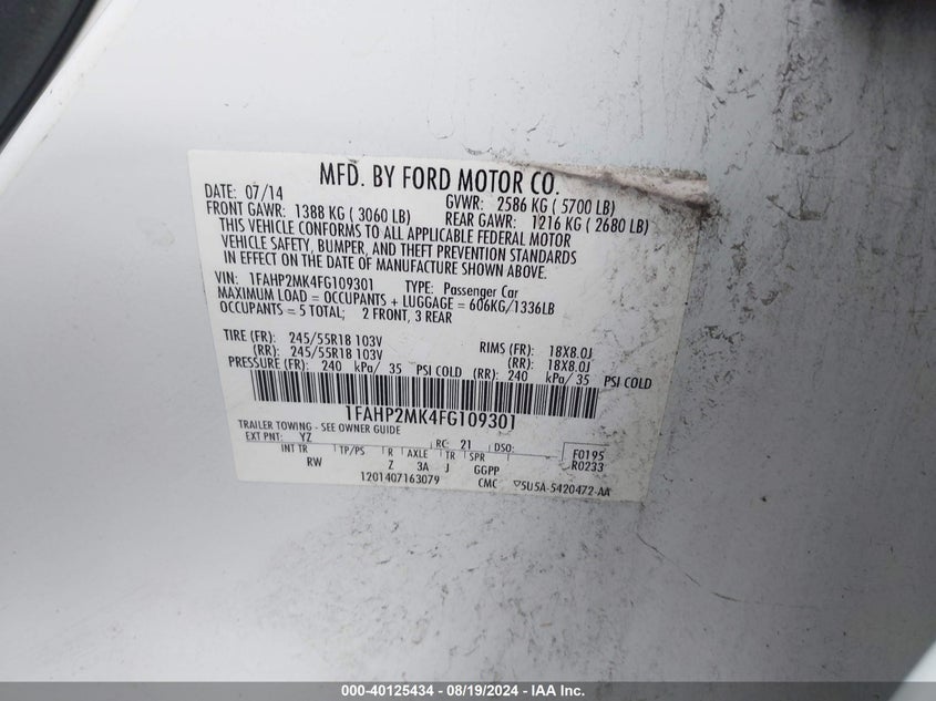 2015 FORD POLICE INTERCEPTOR - 1FAHP2MK4FG109301