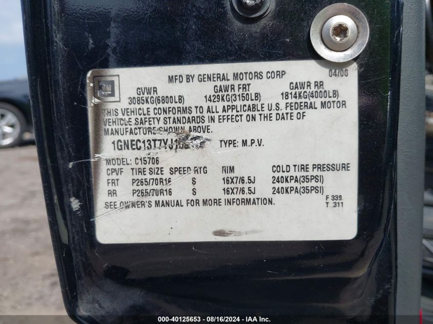 2001 Chevrolet Tahoe Ls VIN: 1GNEK13T91R182281 Lot: 40125653