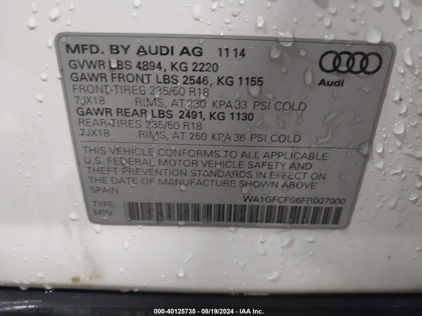 WA1GFCFS6FR007900 2015 Audi Q3 2.0T Premium Plus