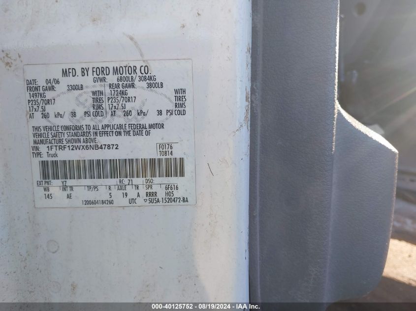 1FTRF12WX6NB47872 2006 Ford F-150 Stx/Xl/Xlt