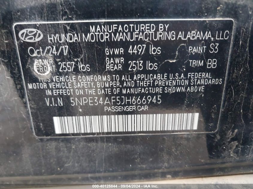 2018 HYUNDAI SONATA SEL - 5NPE34AF5JH666945