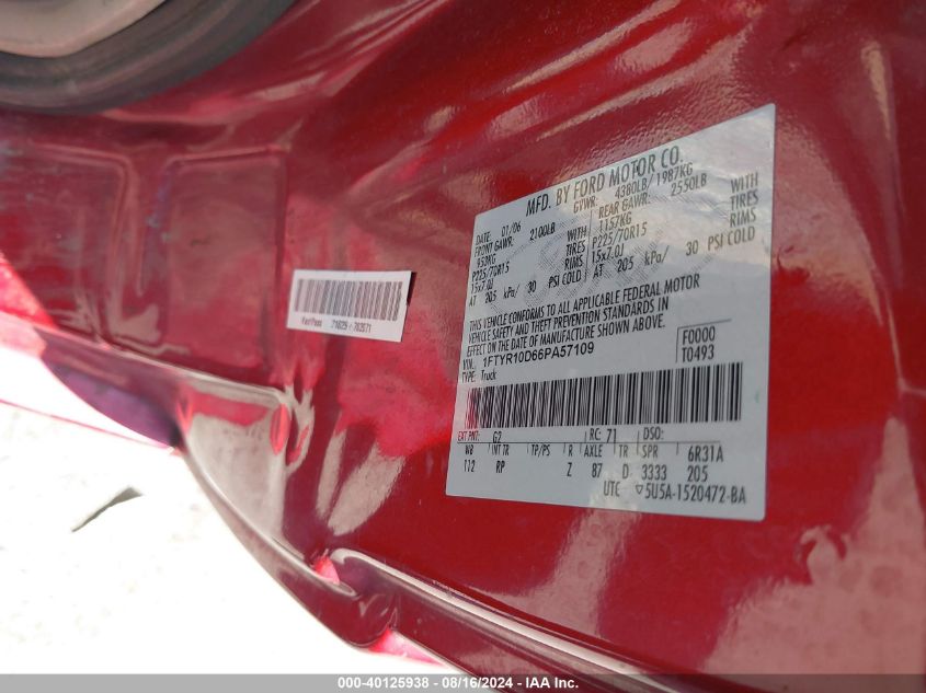 2006 Ford Ranger VIN: 1FTYR10D66PA57109 Lot: 40125938