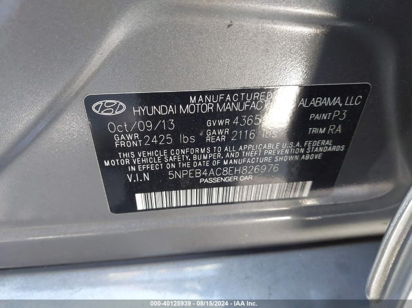 2014 HYUNDAI SONATA GLS - 5NPEB4AC8EH826976