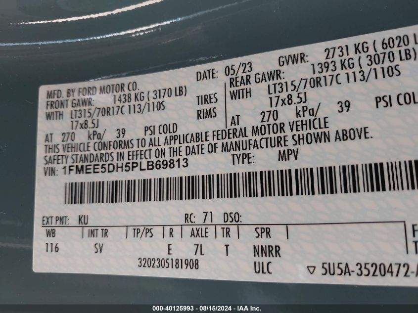 2023 Ford Bronco Black Diamond VIN: 1FMEE5DH5PLB69813 Lot: 40125993