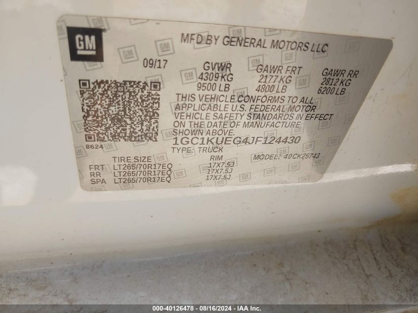 2018 Chevrolet Silverado 2500Hd Wt VIN: 1GC1KUEG4JF124430 Lot: 40126478
