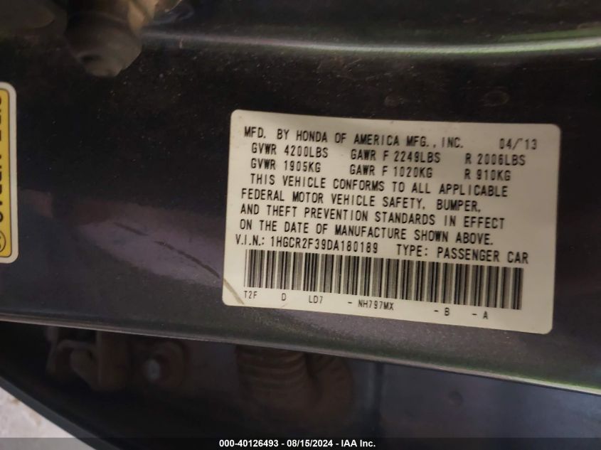 1HGCR2F39DA180189 2013 Honda Accord Lx