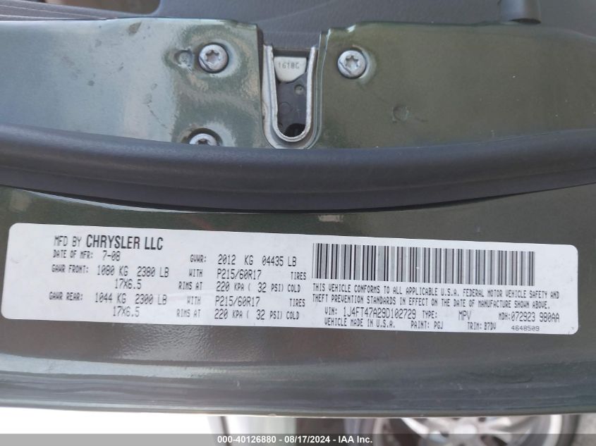 2009 Jeep Compass Sport VIN: 1J4FT47A29D102729 Lot: 40126880