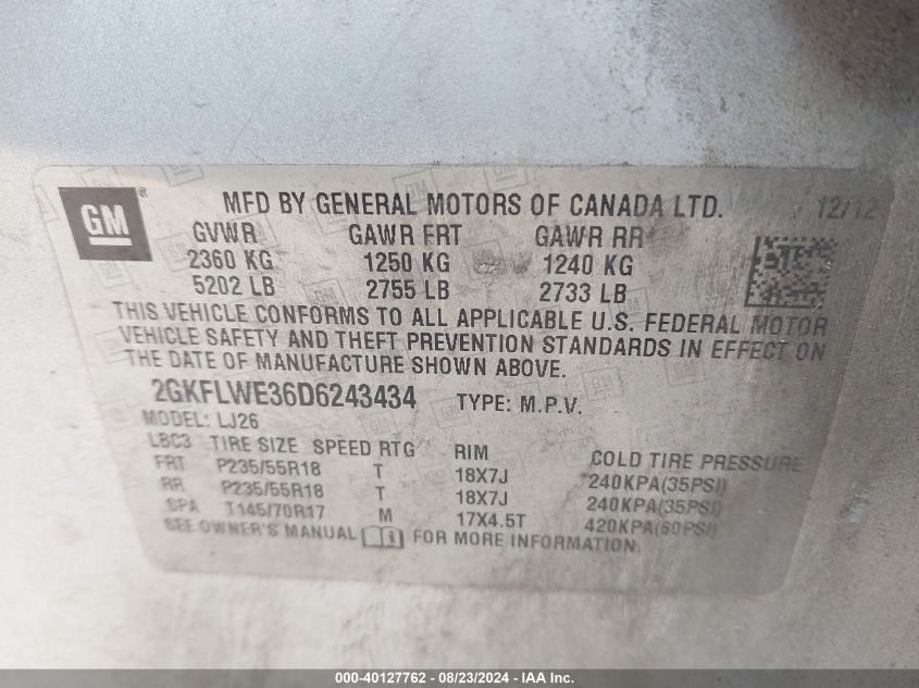 2013 GMC TERRAIN SLT-2 - 2GKFLWE36D6243434