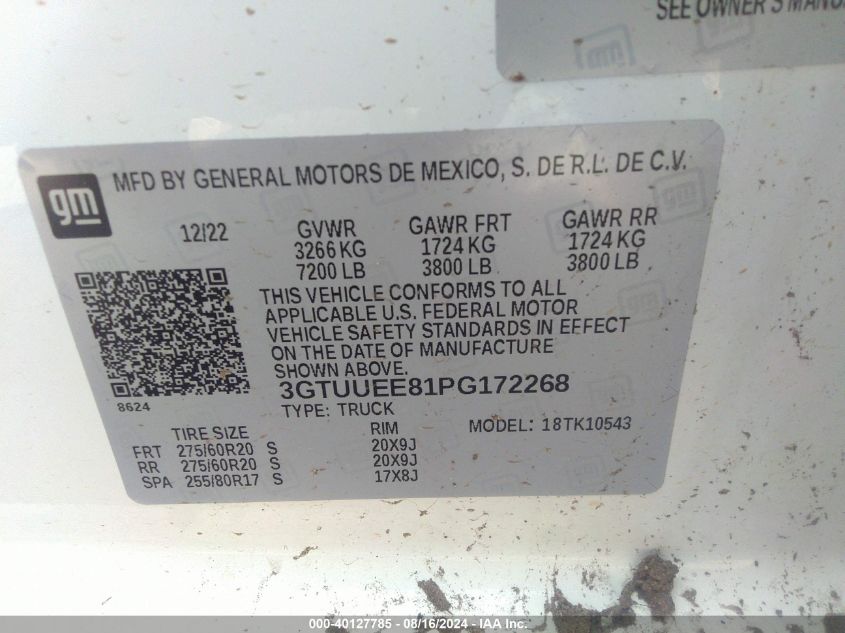 2023 GMC Sierra 1500 4Wd Short Box At4 VIN: 3GTUUEE81PG172268 Lot: 40127785