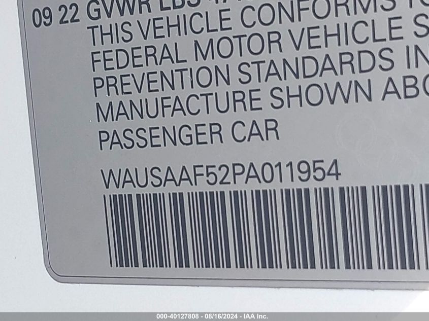 2023 Audi A5 Premium 45 VIN: WAUSAAF52PA011954 Lot: 40127808