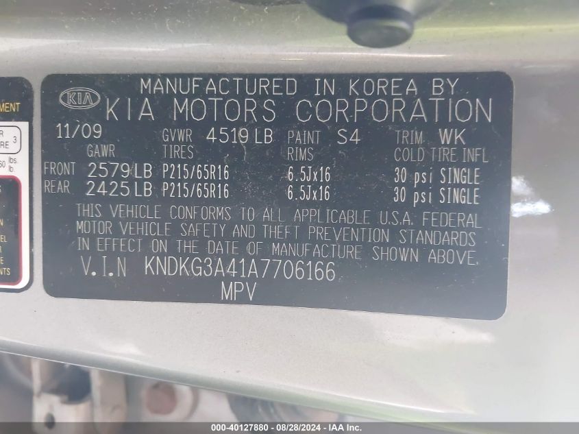 2010 Kia Sportage Lx VIN: KNDKG3A41A7706166 Lot: 40127880