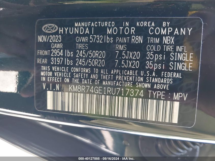 2024 Hyundai Palisade Calligraphy VIN: KM8R74GE1RU717374 Lot: 40127885