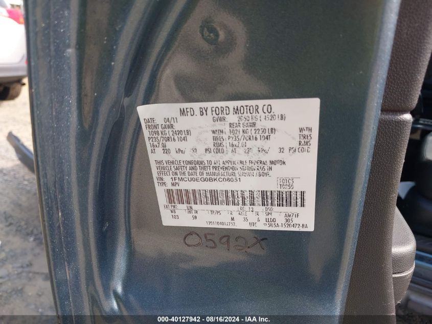 2011 Ford Escape Limited VIN: 1FMCU0EG0BKC08051 Lot: 40127942