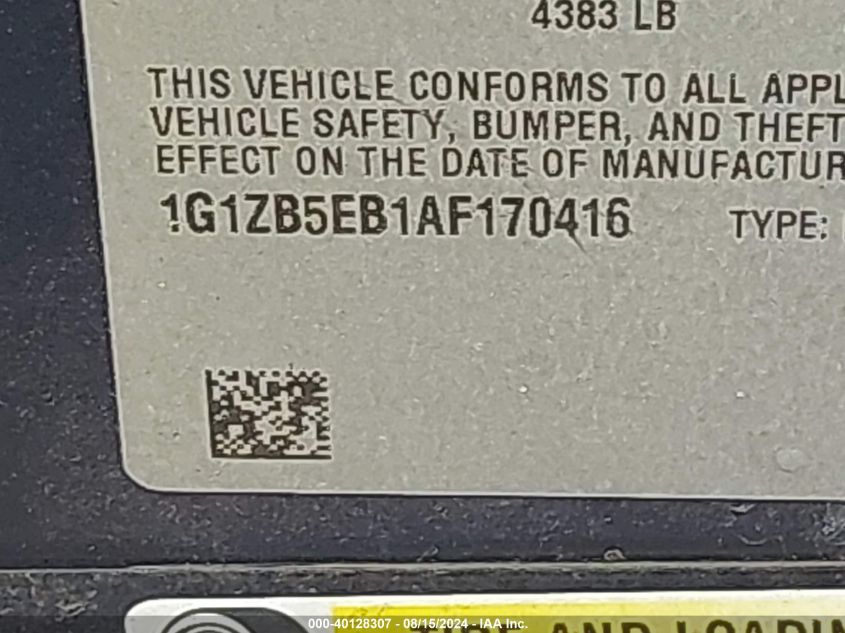 2010 Chevrolet Malibu Ls VIN: 1G1ZB5EB1AF170416 Lot: 40128307