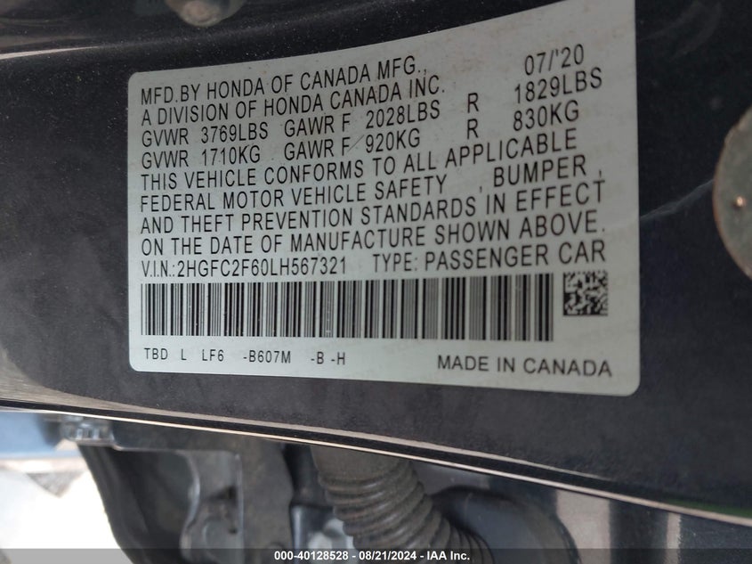 2020 HONDA CIVIC LX - 2HGFC2F60LH567321