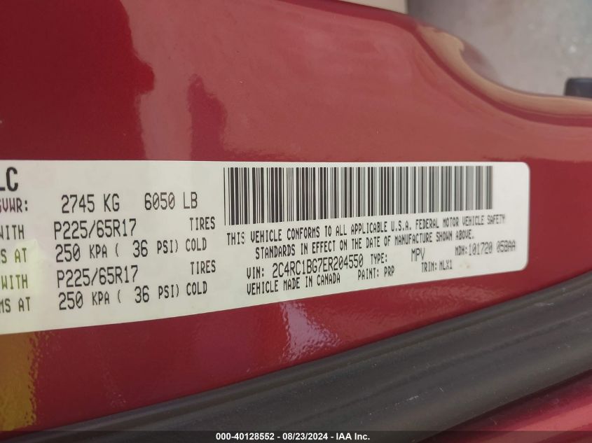 2014 Chrysler Town & Country Touring VIN: 2C4RC1BG7ER204550 Lot: 40128552