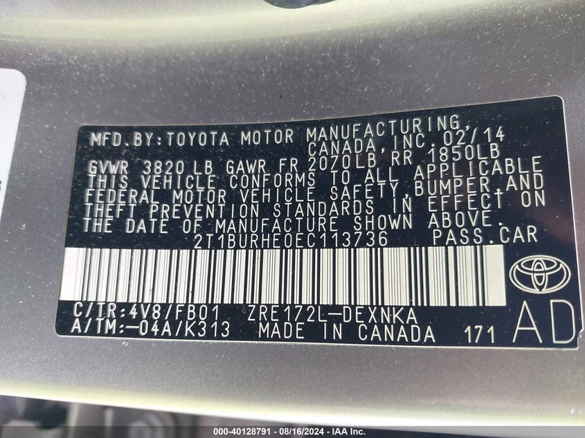 2014 TOYOTA COROLLA LE - 2T1BURHE0EC113736