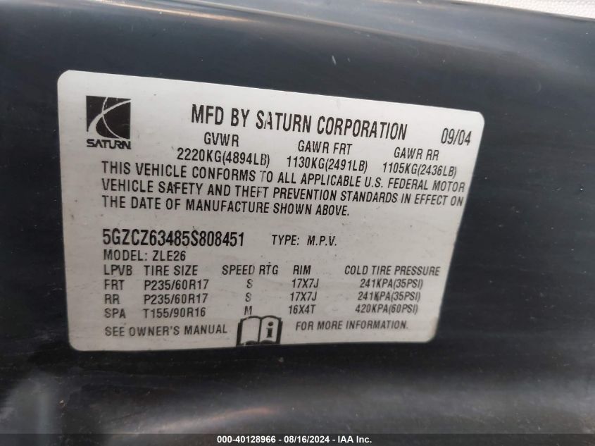 5GZCZ63485S808451 2005 Saturn Vue V6