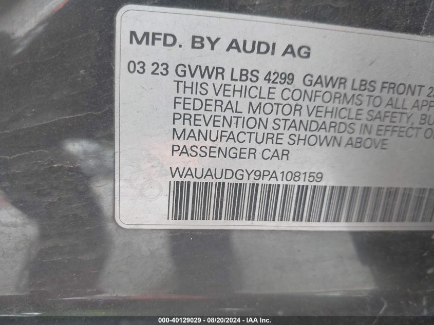 2023 Audi A3 Premium 40 Tfsi Front-Wheel Drive S Tronic VIN: WAUAUDGY9PA108159 Lot: 40129029