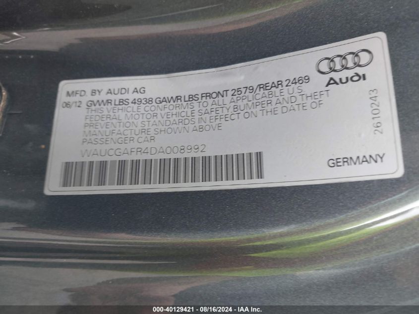 WAUCGAFR4DA008992 2013 Audi S5 3.0T Premium Plus