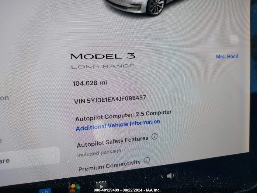 2018 TESLA MODEL 3 LONG RANGE/MID RANGE - 5YJ3E1EA4JF098457