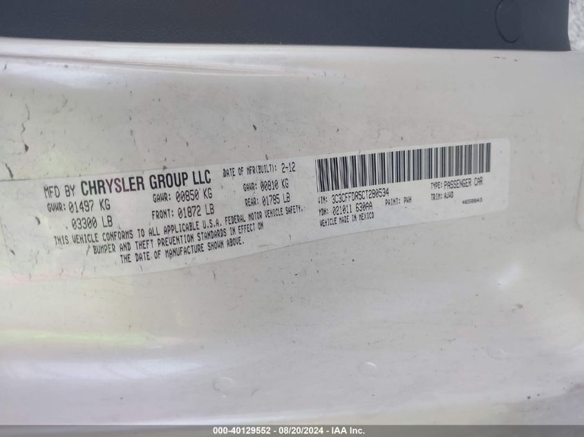 2012 Fiat 500C Pop VIN: 3C3CFFDR5CT280534 Lot: 40129552